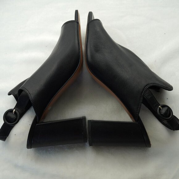 Banana Republic Black Leather Block Heel Sandals Size 9 Peep Toe Slingback Flawe - Picture 6 of 10